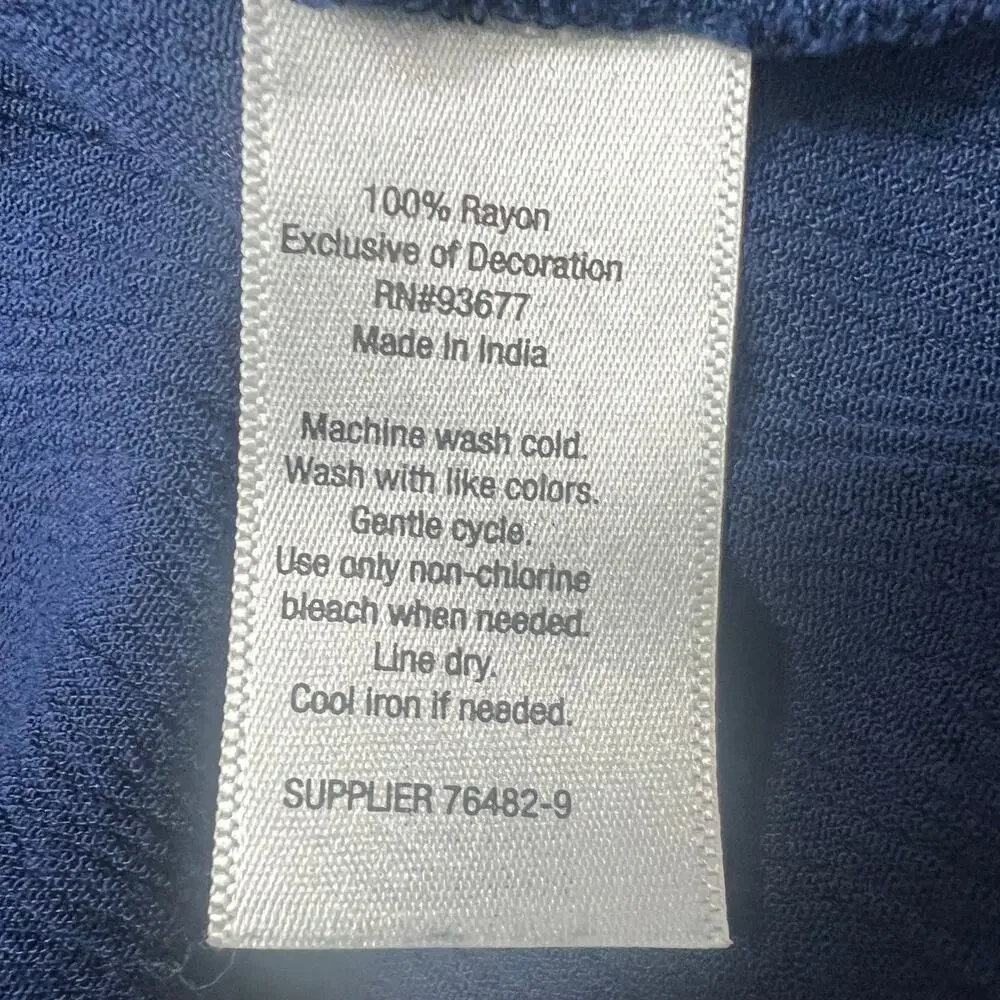 St. John's Bay V-Neck 3/4 Sleeve Navy Blue Women's Top Size Medium Crochet - Picture 9 of 11